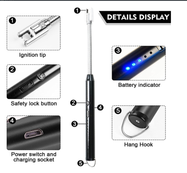 USB Rechargeable Arc Lighter – Flameless, Windproof Design with LED Battery Display & Safety Switch | 360° Rotating for Aromatherapy (Random Colors) 🚬✨