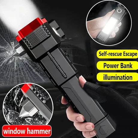 Rechargeable LED Torch & Multifunctional Tactical Hammer with Power Bank (Random Color)