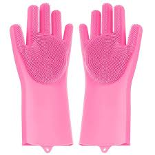 Silicone Magic Washing Gloves Pair with Scrubber for Kitchen